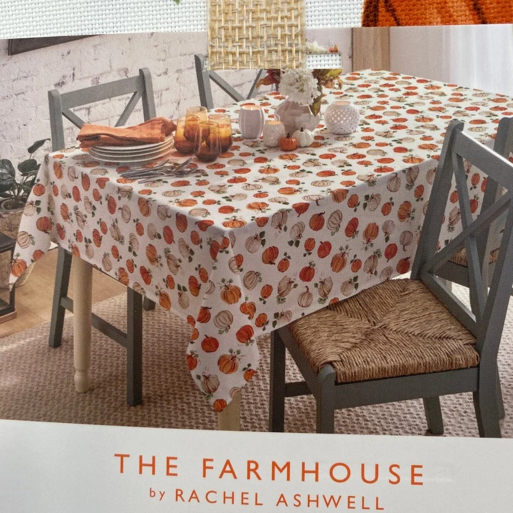 Rachel Ashwell Farmhouse Tablecloth 60x84 Pumpkin Fall Harvest Autumn Rustic